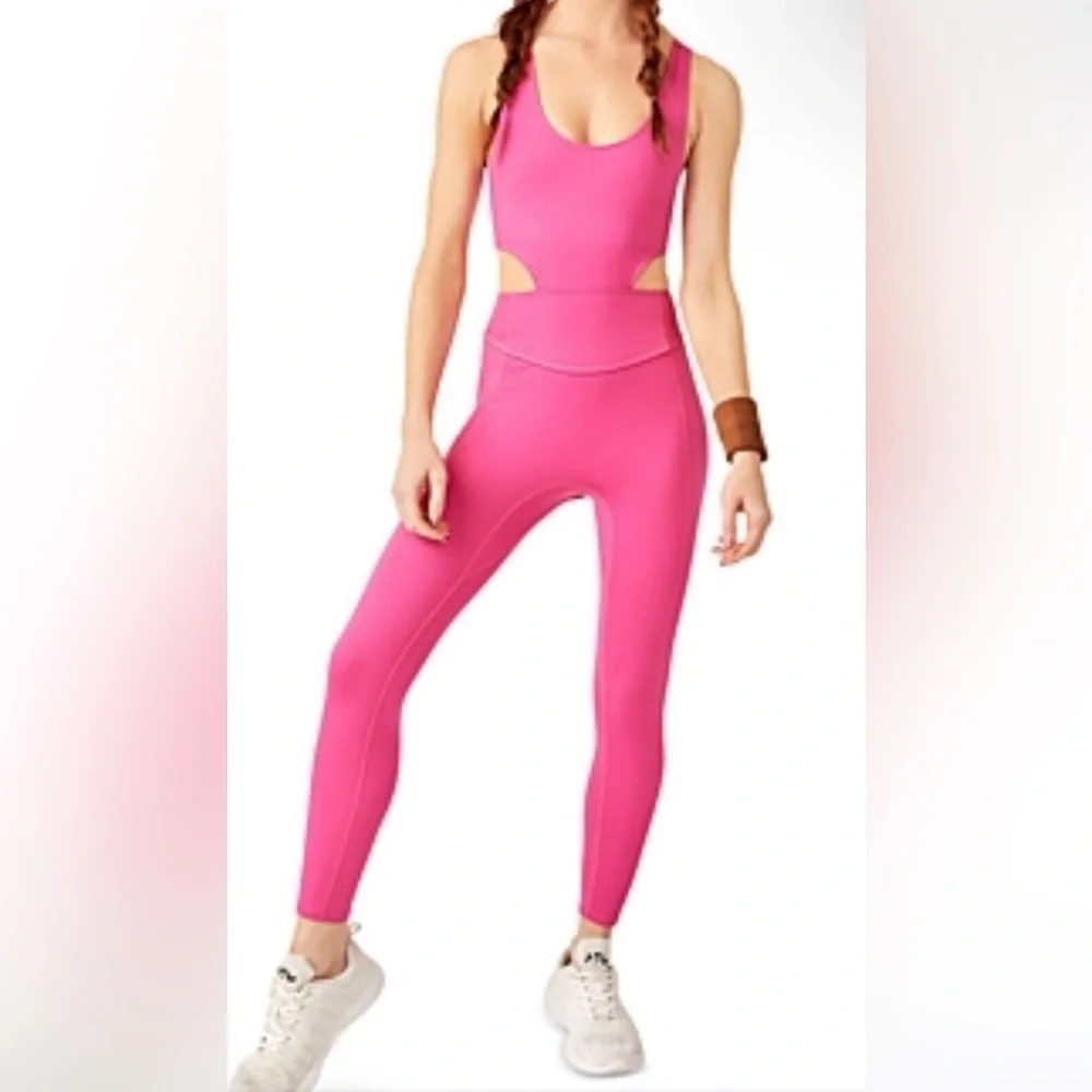 New! Free Movement x Free People Back It Up Jumpsuit Bright Pink 45452